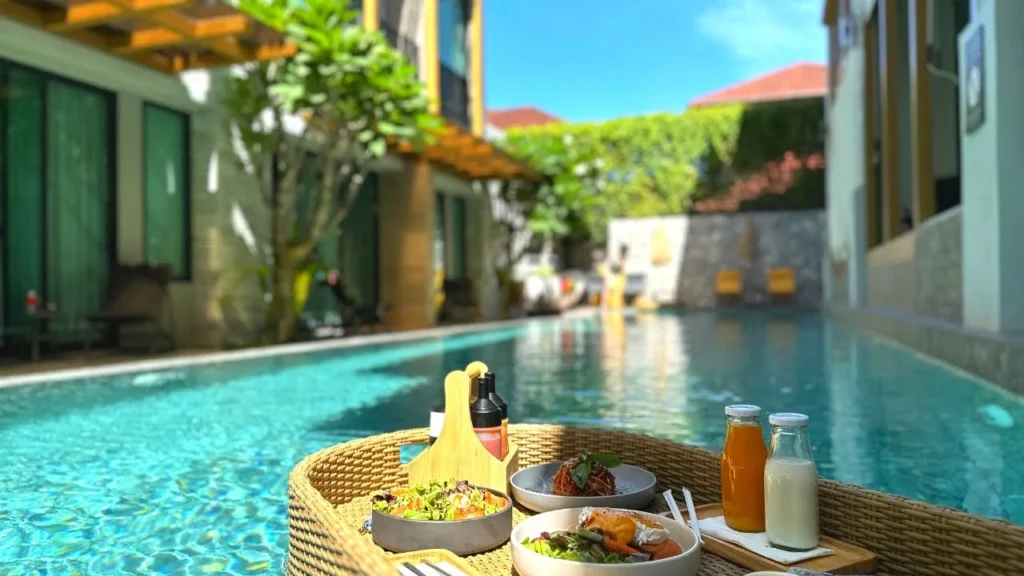 Floating Tray with Refreshments Inside Resort Pool – Luxury Vacation Experience