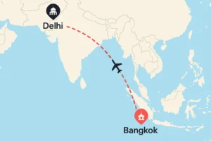 Flight Route from Delhi to Bangkok