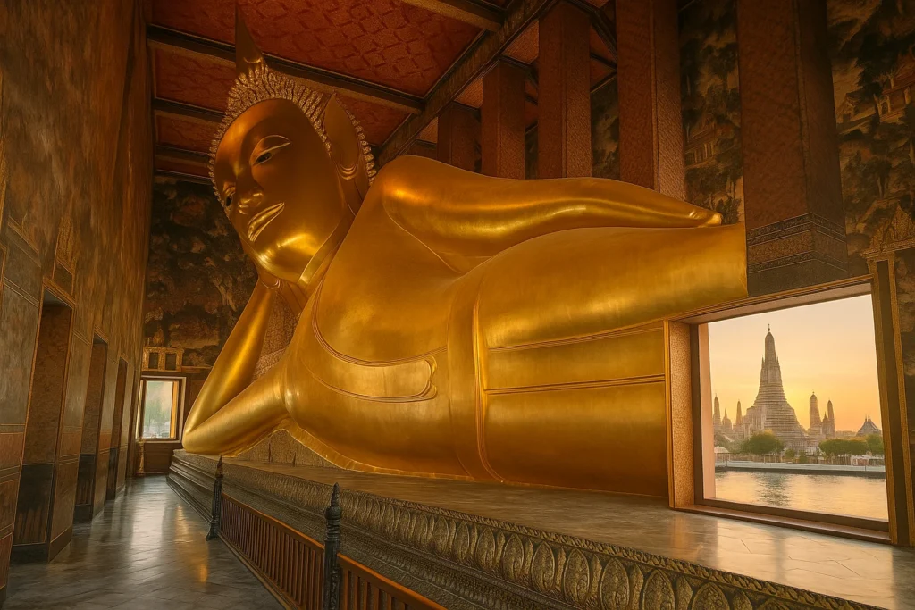 Golden Reclining Buddha statue at Wat Pho Temple