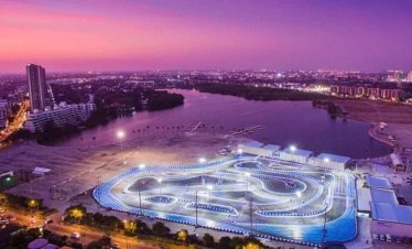 Night View of Bangkok City Skyline with City Lights and Skyscrapers