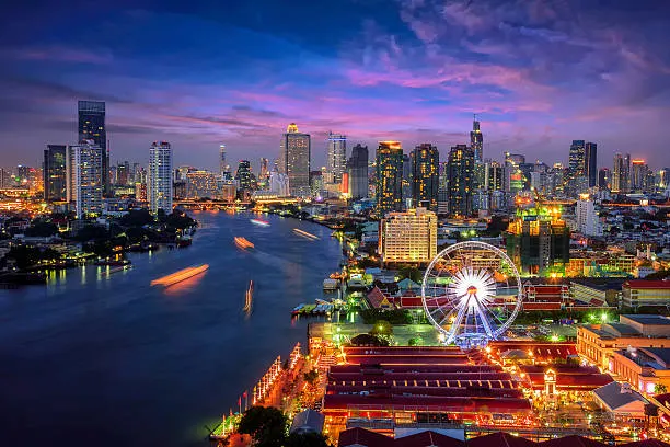 Bangkok City Skyline with Nearby Beach View