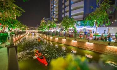 boat in the wate at night bangkok