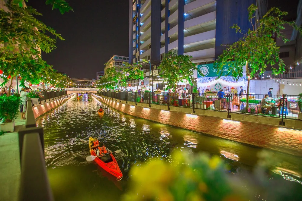 boat in the wate at night bangkok