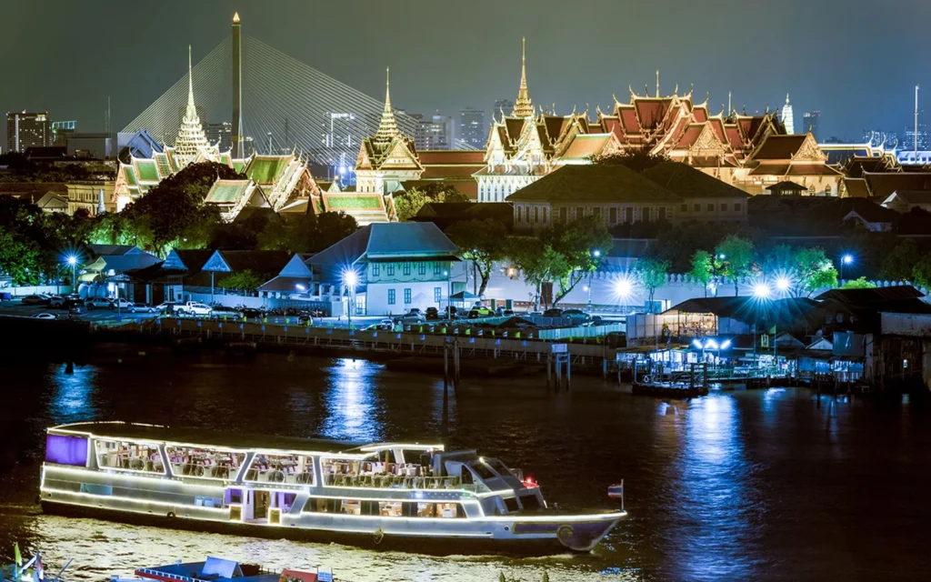 Nighttime Cruise View on Chao Phraya River, Bangkok