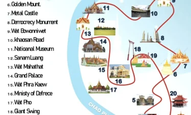 List of Bangkok landmarks covered in Thai Food Bus Tour and map