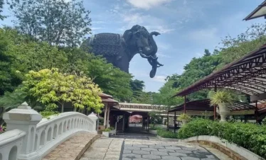 The Erawan Museum Samut Prakan with large elephant statue visible from the back pathway