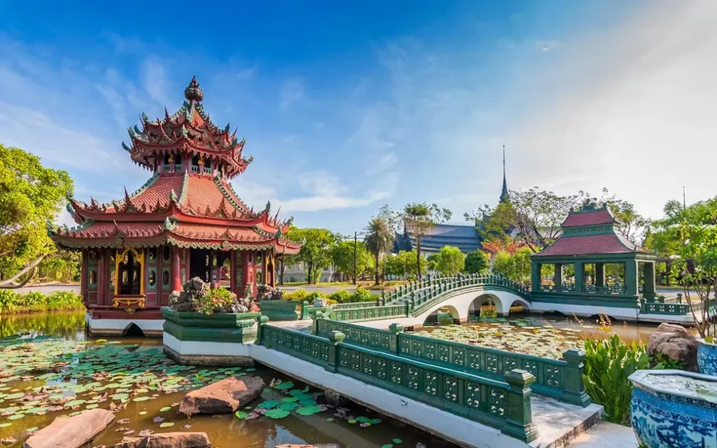 Ancient City park featuring replicas of famous Thai landmarks