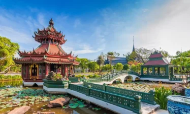 Ancient City park featuring replicas of famous Thai landmarks