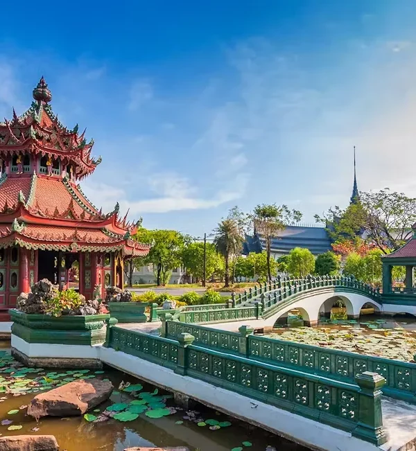 Ancient City park featuring replicas of famous Thai landmarks