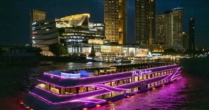 Opulence Luxury Dinner Cruise Bangkok sailing on Chao Phraya River at night