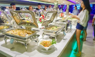 Thai and international buffet lunch setup on Grand Pearl Cruise
