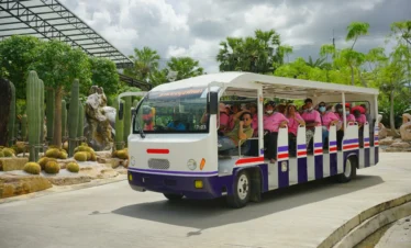 Sightseeing bus tour at Nong Nooch Tropical Garden with tourists on board