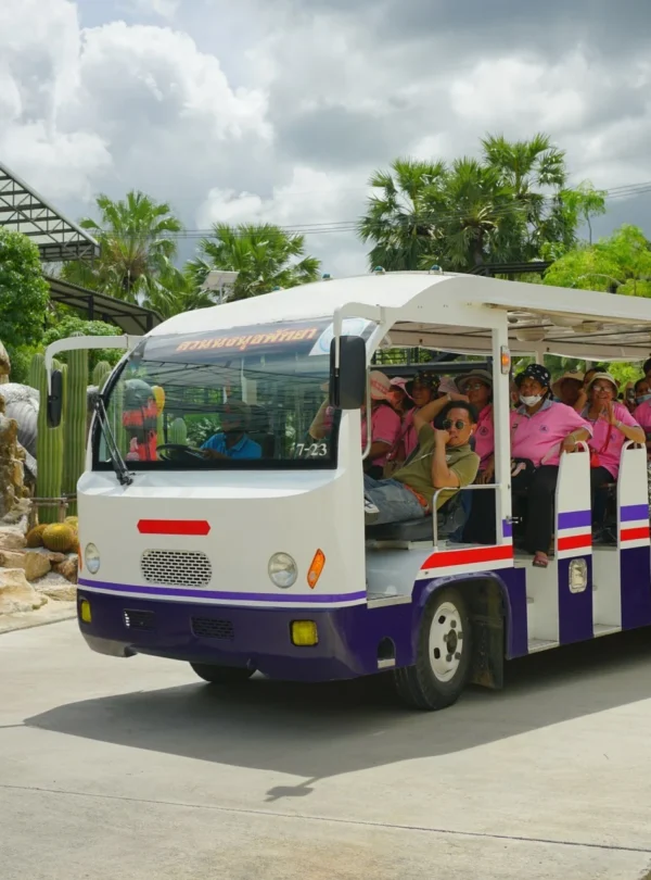 Sightseeing bus tour at Nong Nooch Tropical Garden with tourists on board