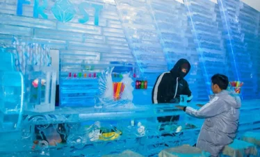 Soft drink served in an ice glass at Frost Magical Ice of Siam