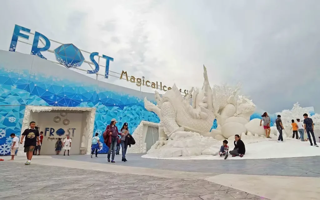 Frost Magical Ice of Siam entrance with ice sculptures in Pattaya