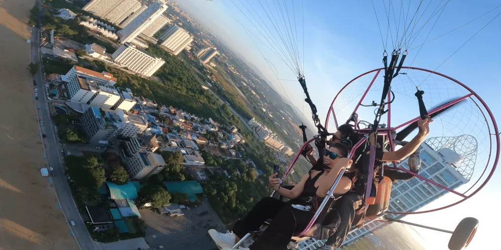 Stunning aerial view of Pattaya city from a paramotor