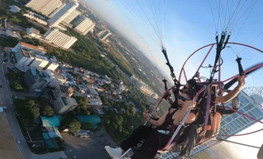 Stunning aerial view of Pattaya city from a paramotor