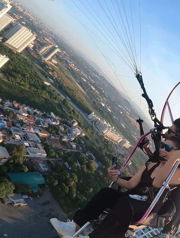 Stunning aerial view of Pattaya city from a paramotor