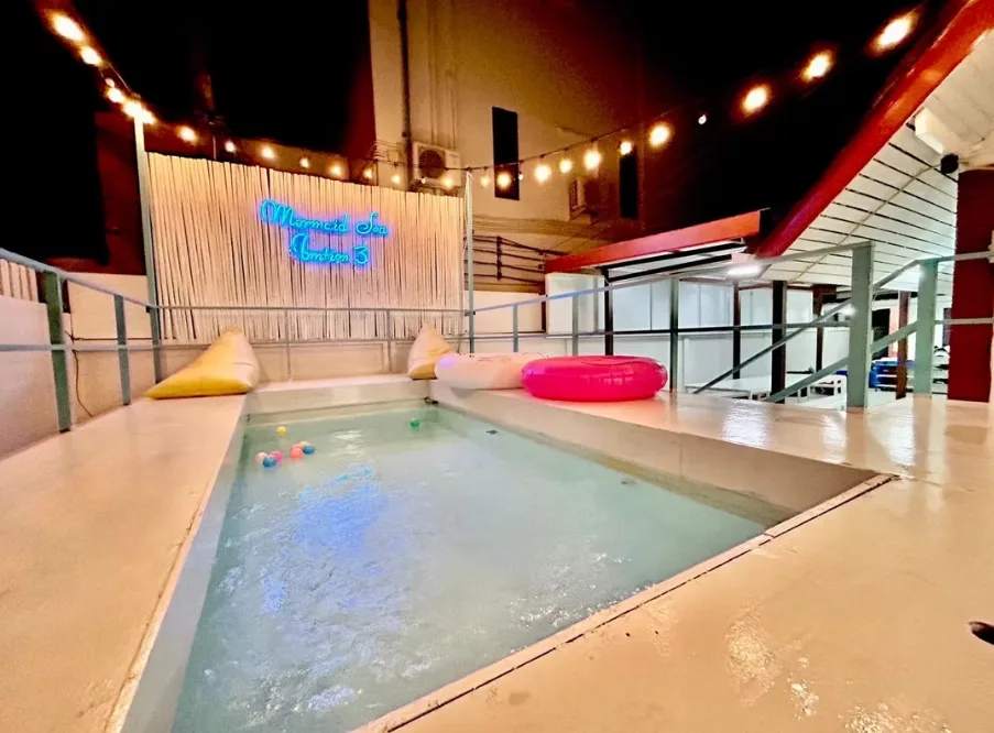 Private swimming pool with rubber float and clean design