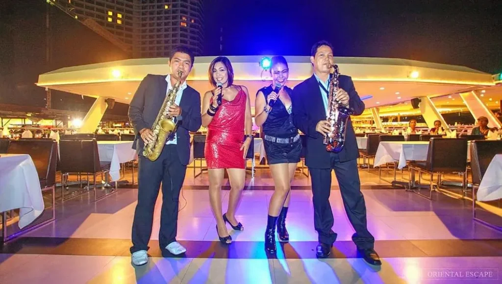 Live music performance during dinner inside Chao Phraya Princess Cruise Bangkok