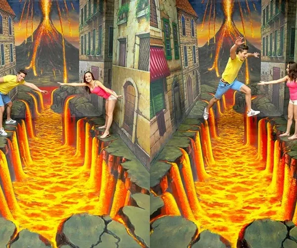 Couple interacting with underwater AR painting at Trickeye Museum