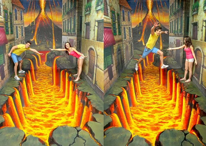 Couple interacting with underwater AR painting at Trickeye Museum