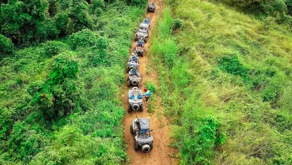 View of forest trail and natural scenery during ATV ride in Pattaya