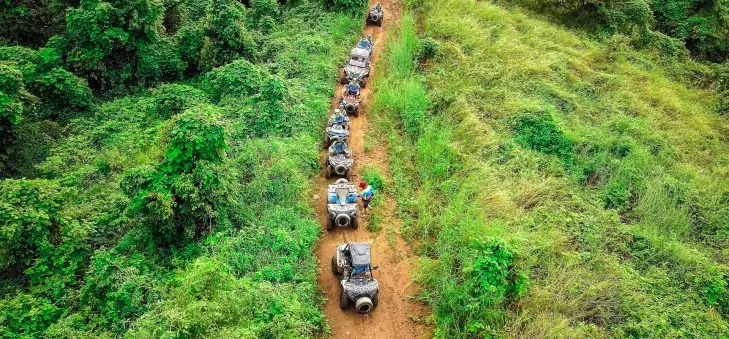 View of forest trail and natural scenery during ATV ride in Pattaya
