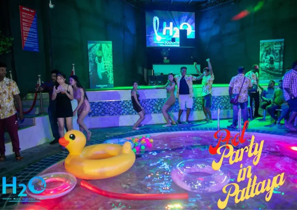 Guests enjoying the ultimate pool party with DJ and foam at H2O Pool Pattaya