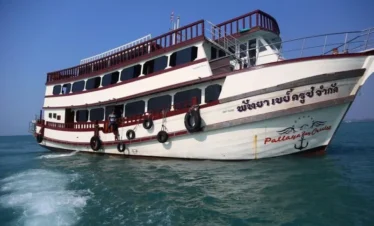Dive boat leaving Bali Hai Pier Pattaya with tourists and dive gear onboard