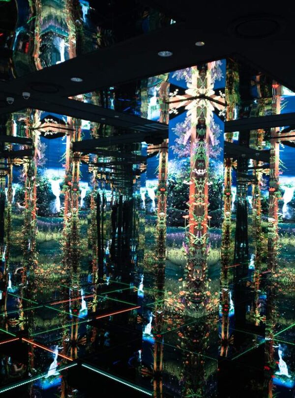 Immersive light and digital art experience inside the Mahanakhon SkyVerse exhibit