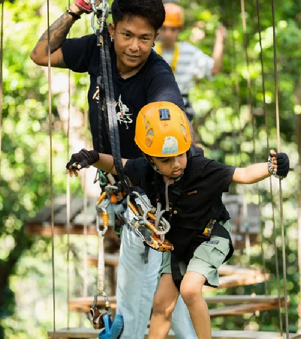 Tarzan Adventure Phuket flying skateboard and rope challenge in jungle setting