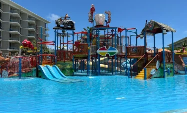 Kids playing in splash zone at Splash Jungle Water Park Phuket