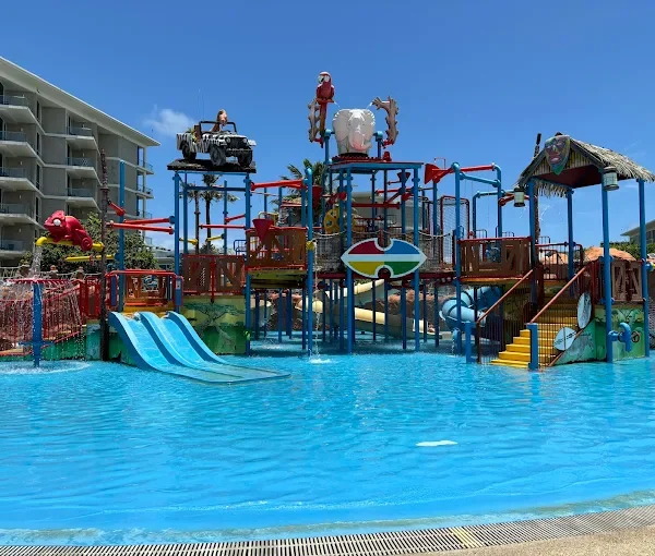 Kids playing in splash zone at Splash Jungle Water Park Phuket