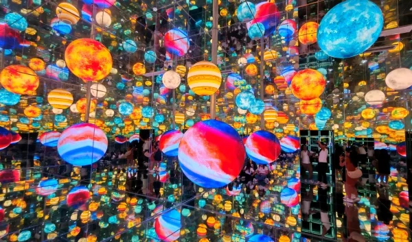 Interactive digital installation with colorful light projections at Space & Time Cube Bangkok