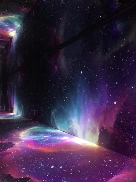 Visitors exploring futuristic digital ligh