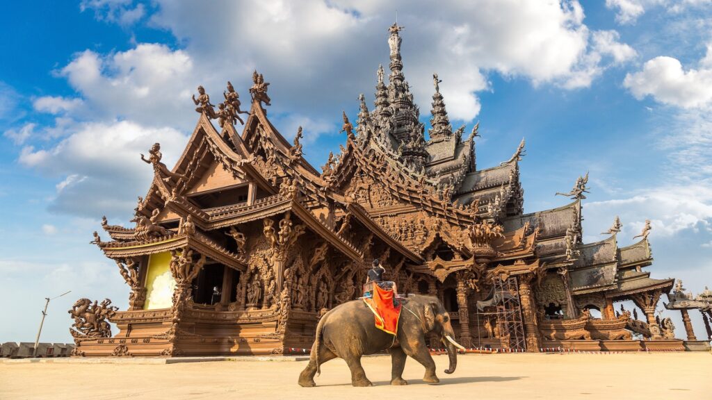 Sanctuary of Truth Pattaya wooden temple architecture with detailed sculptures