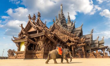 Sanctuary of Truth Pattaya wooden temple architecture with detailed sculptures