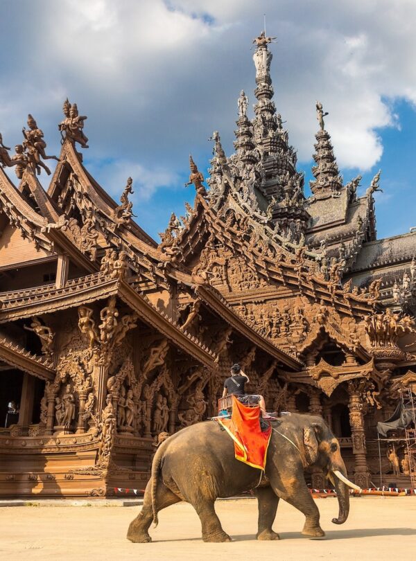 Sanctuary of Truth Pattaya wooden temple architecture with detailed sculptures