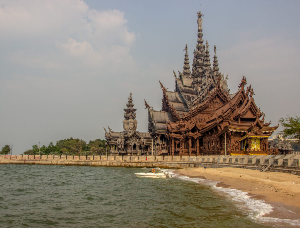 Sanctuary of Truth Pattaya temple view near the sea in Thailand