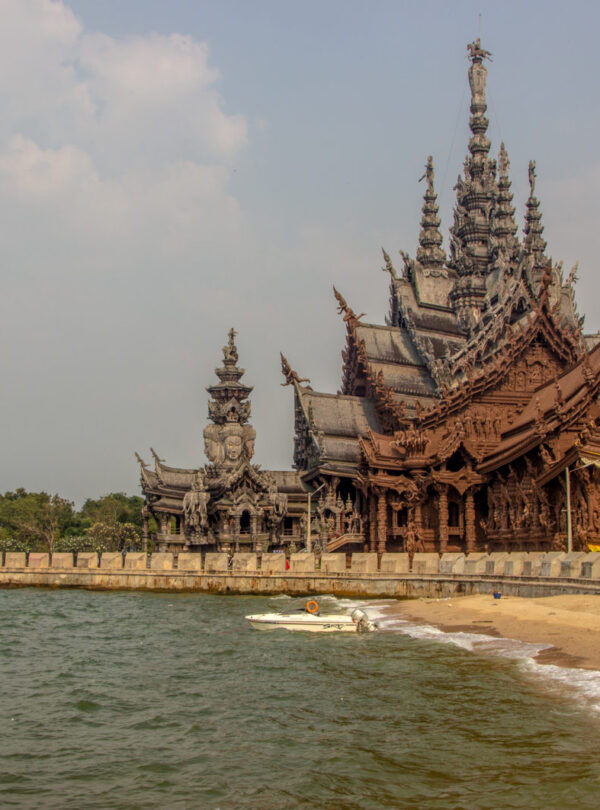 Sanctuary of Truth Pattaya temple view near the sea in Thailand