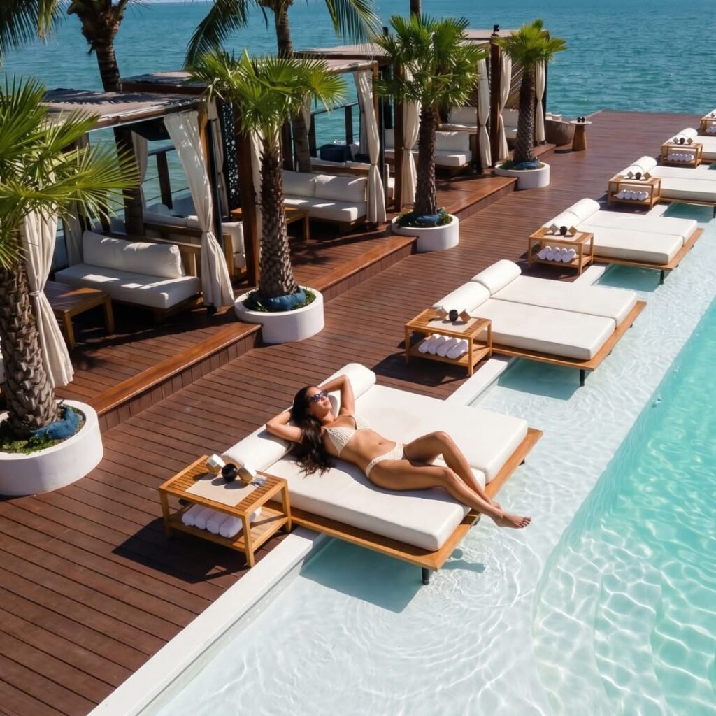 Guests relaxing in the infinity pool at Sina Beach Club Pattaya overlooking the sea