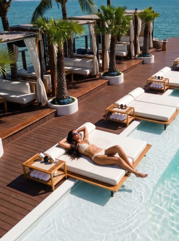 Guests relaxing in the infinity pool at Sina Beach Club Pattaya overlooking the sea