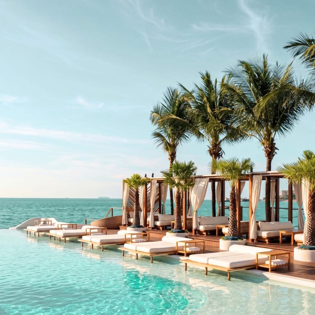 Oceanfront dining experience at Sina Beach Club Pattaya with food and drinks