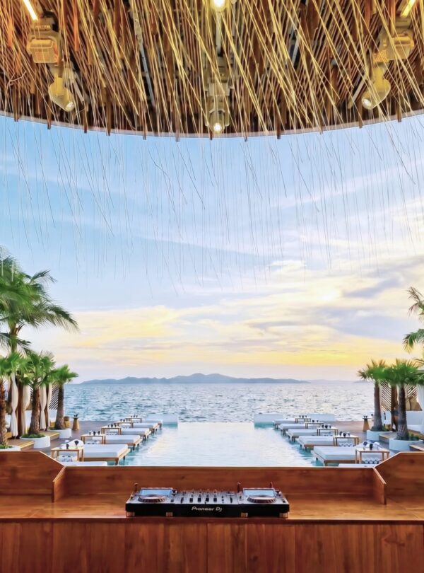 Beautiful sunset view from Sina Beach Club Pattaya floating beach club