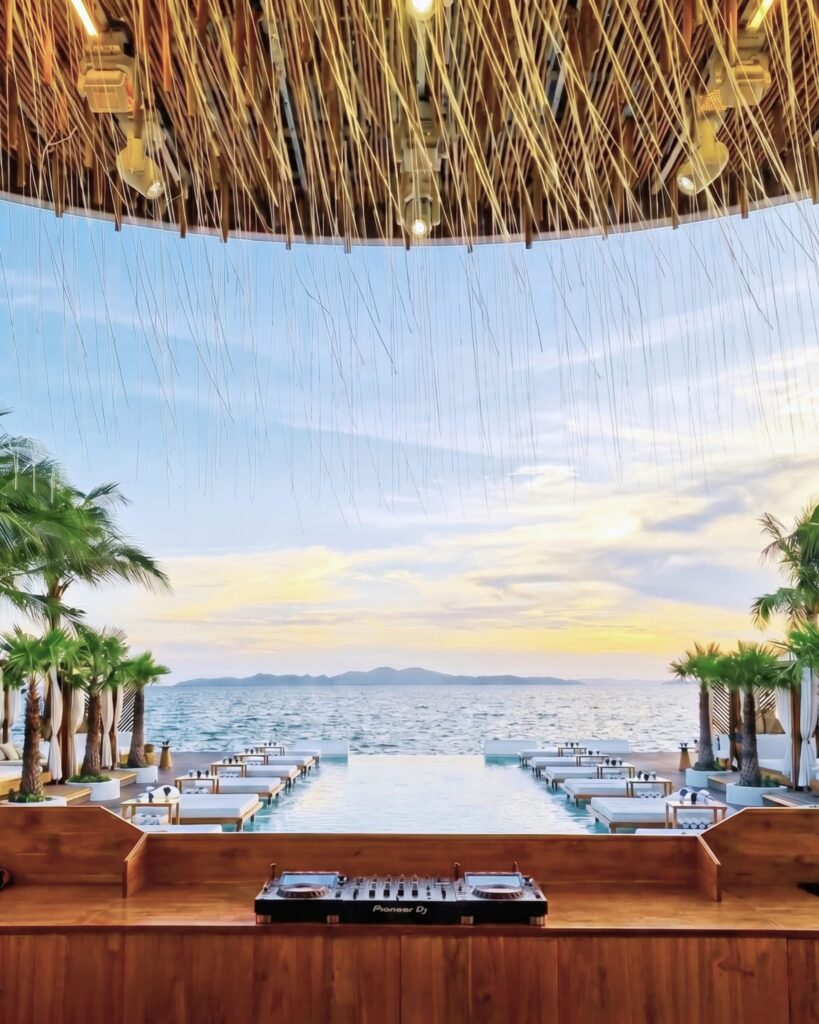 Beautiful sunset view from Sina Beach Club Pattaya floating beach club