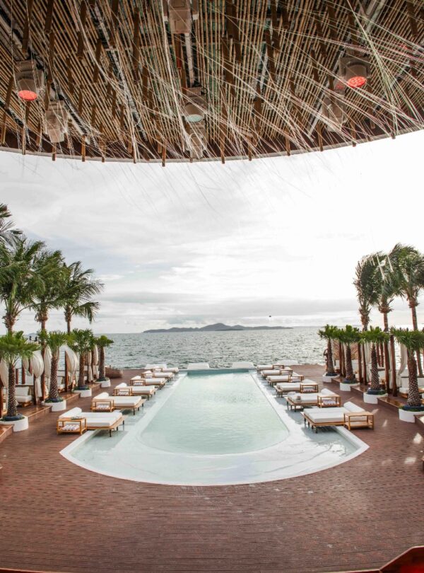 Stylish lounge seating and daybeds at Sina Beach Club Pattaya